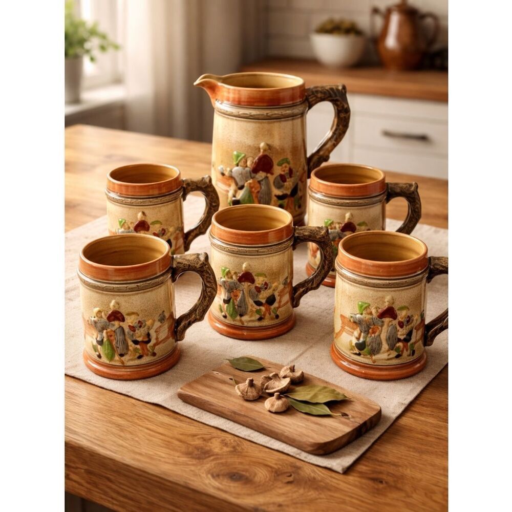 VINTAGE - Set of 5 German Style Mug Beer Stein with Pitcher - Made in Japan